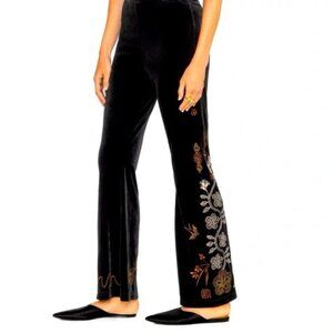 Johnny Was Embroidered‎ Velvet Pants Medium Wild Leg Pull-on Floral Art to Wear